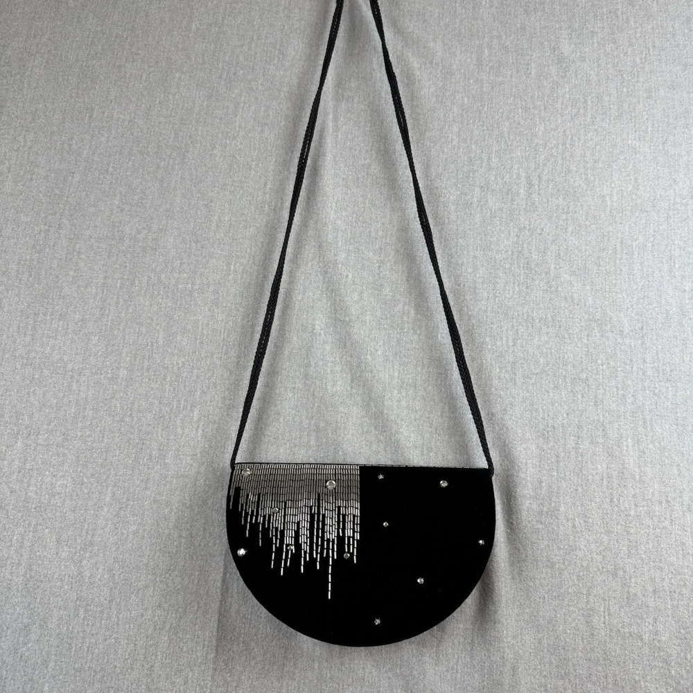 Vintage Black Velvet Purse  Elegant Beads Gold & Black  Made in Hong Kong - Picture 2 of 16